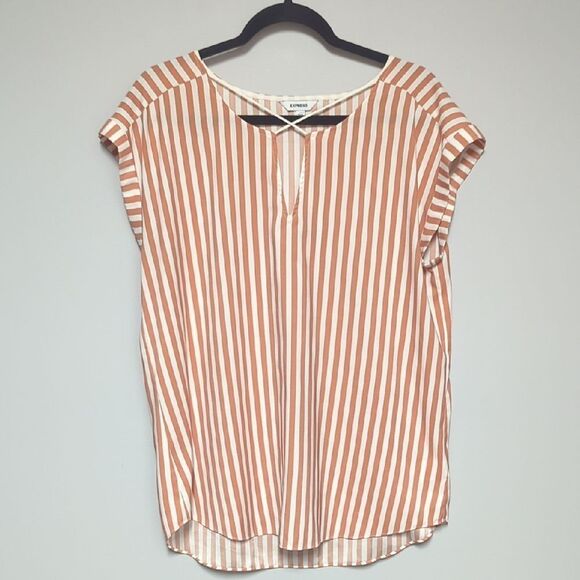 Express White and Orange Tie Front Blouse Relaxed Fit - Picture 1 of 6